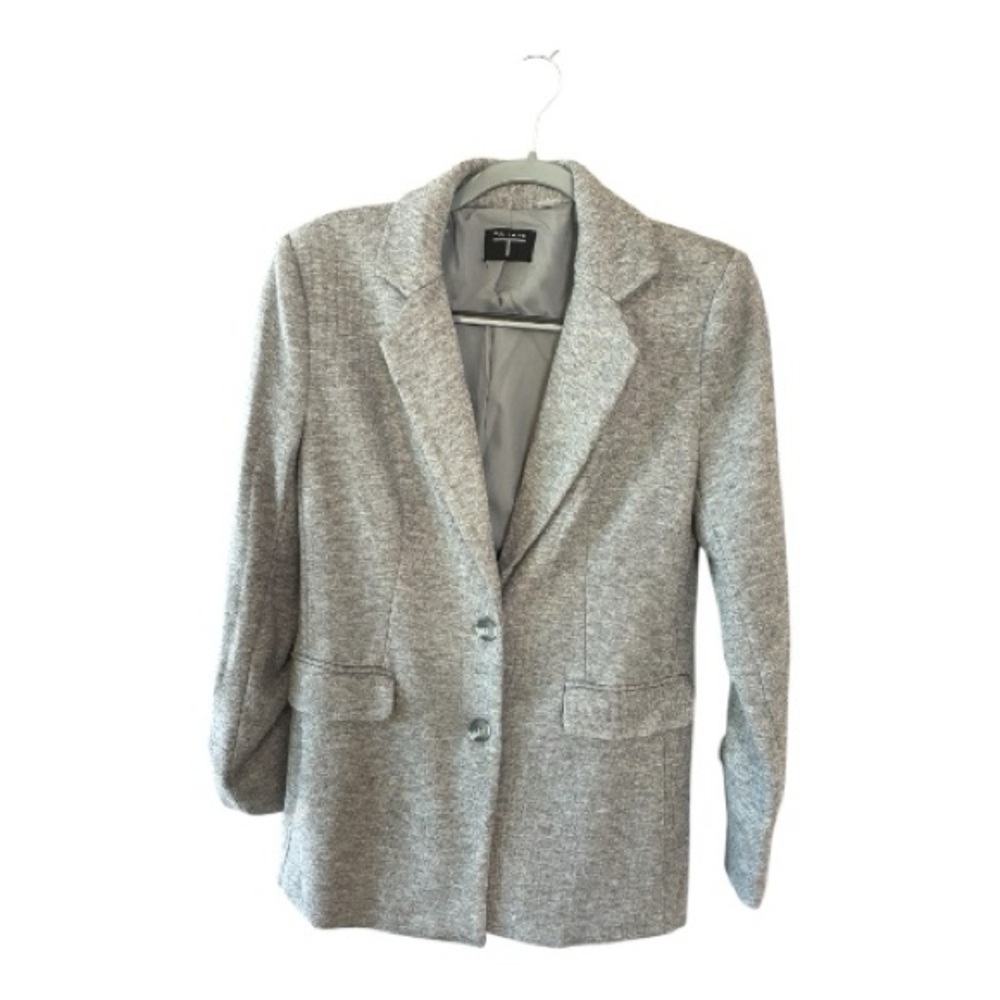 Tahari Light Gray Tweed Single-Breasted Blazer 8